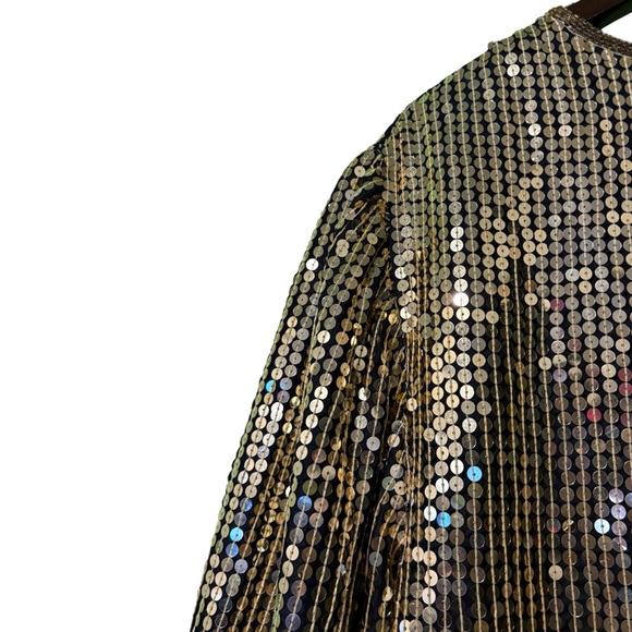 Vintage Jewel Queen Beaded Sequin Gold & Black Open Front Jacket Silk Large - Picture 7 of 13